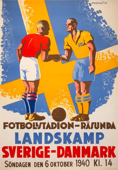 Sweden - Denmark 1940 Soccer Football Poster  original poster designed by Myhrman, Evert (1907-1983)