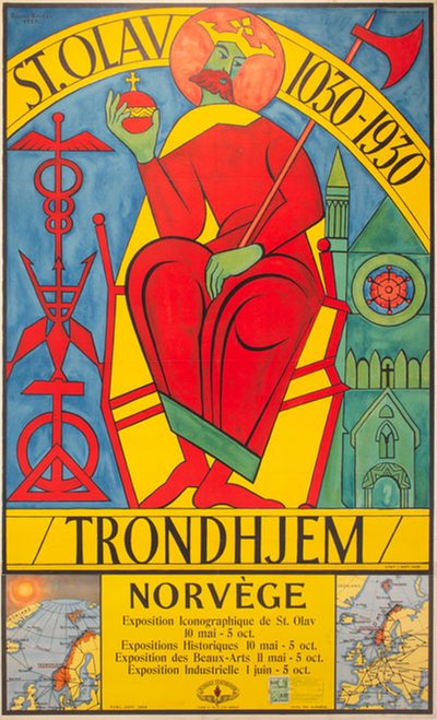 Trondhjem - St. Olav 1030 - 1930 original poster designed by Reidar, Bjarne (1892-1973)