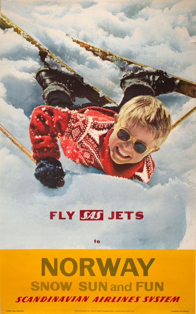 Fly SAS Jets to Norway - Snow Sun Fun (1963) - Original Vintage