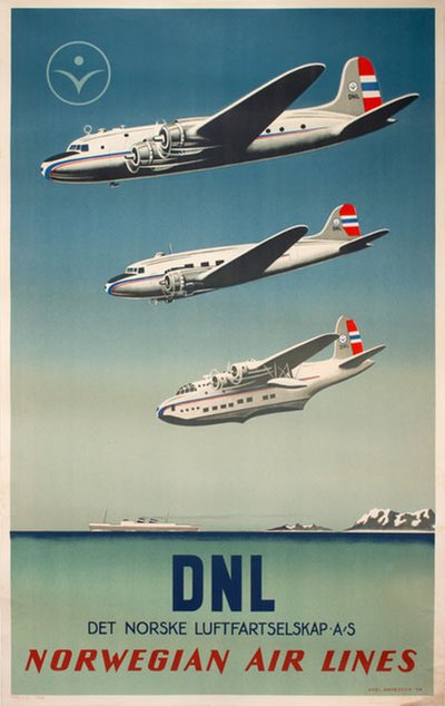 Det Norske Luftfartselskap DNL - Norwegian Air Lines  original poster designed by Andersen, Axel (1920-1995)