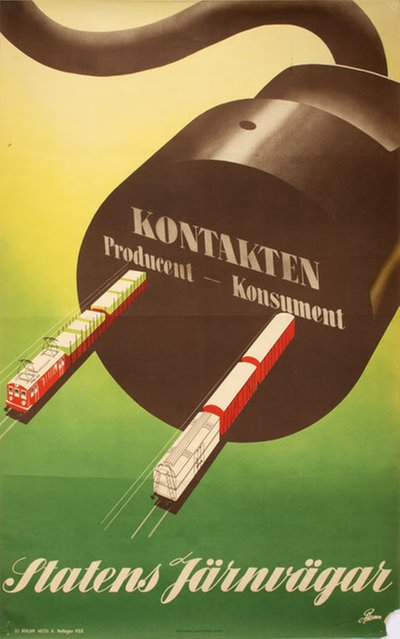 Statens Järnväger Kontakten original poster designed by Magnusson, Åke (1918-1988)