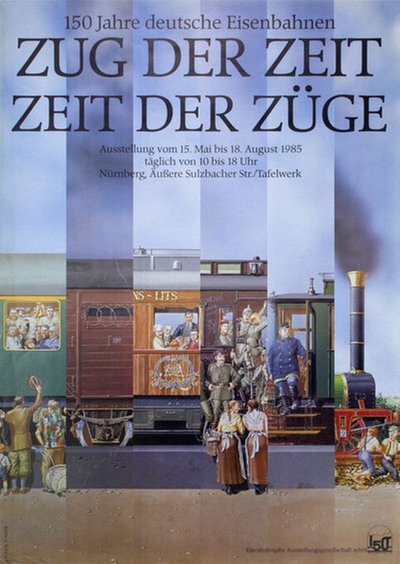 150 Jahre deutsche Eisenbahnen original poster designed by J. Schmid