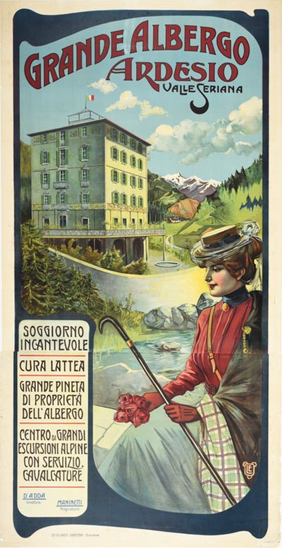 Grande Albergo Ardesio, Valle Seriana original poster designed by Edel, Leonida (1864-1940)