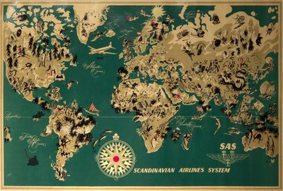 SAS Scandinavian Airlines System World Map original poster designed by Nielsen, Otto (1916-2000)