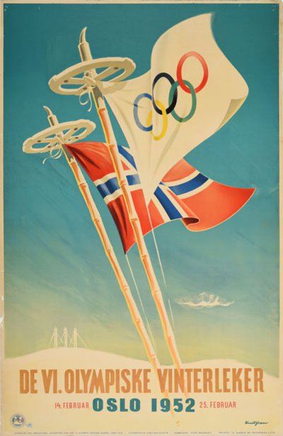 VI Olympiske Vinterleker Oslo 1952 original poster designed by Yran, Knut (1920-1998)