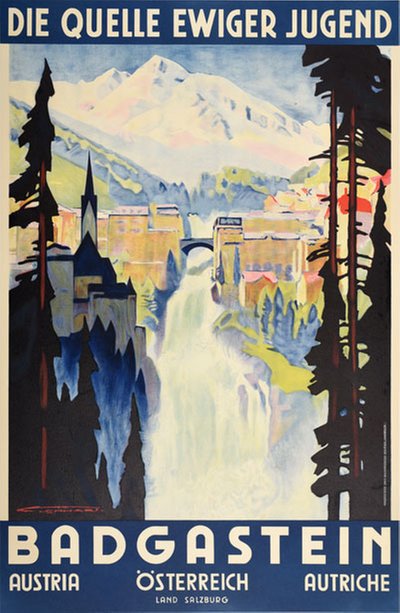 Badgastein Austria the Fountain of Youth original poster designed by Lenhart, Franz J. (1898-1992)