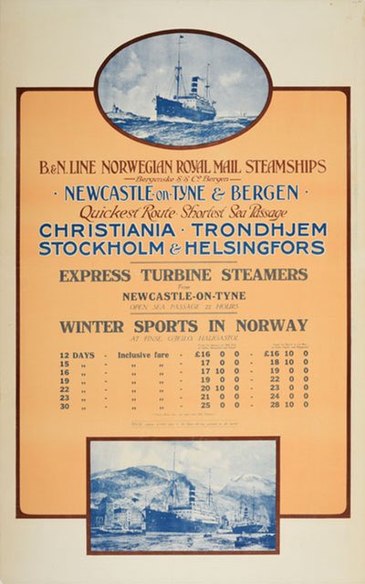 B&N Line Norwegian Royal Mail Steamships original poster designed by Dixon, Charles Edward (1872-1934)