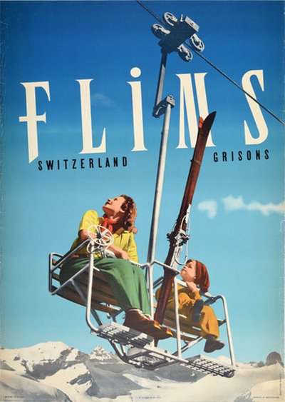 Flims Graubüden Grisons original poster designed by Kohler, Leonz Martin (1908-1955)