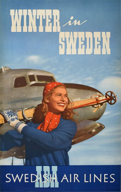 ABA - Swedish Air Lines Winter in Sweden original poster designed by Photo: Rene Crispien1948
