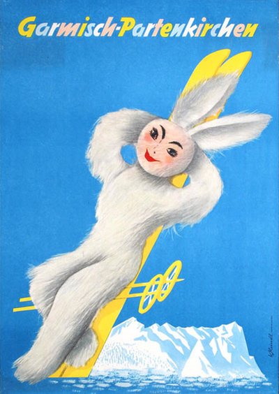 Garmisch-Partenkirchen Winter Bunny original poster designed by Reindl, V.