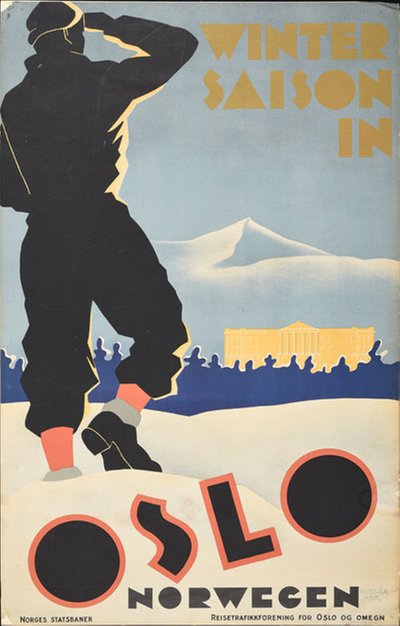 Winter saison in Oslo - Norwegen original poster designed by Huszár, Bert (1878–1935)