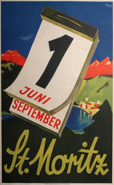St. Moritz  Summer June September original poster designed by Carigiet, Alois (1902-1985)