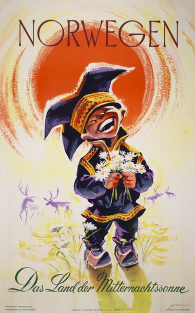 Norwegen Das Land der Mitternachtssonne original poster designed by Yran, Knut (1920-1998)