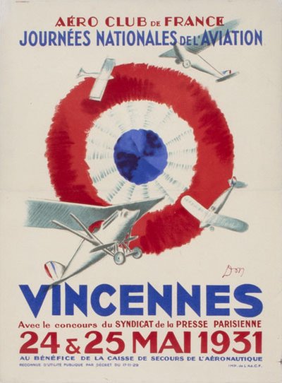 Vincennes 1931 Aéro Club de France original poster designed by Don