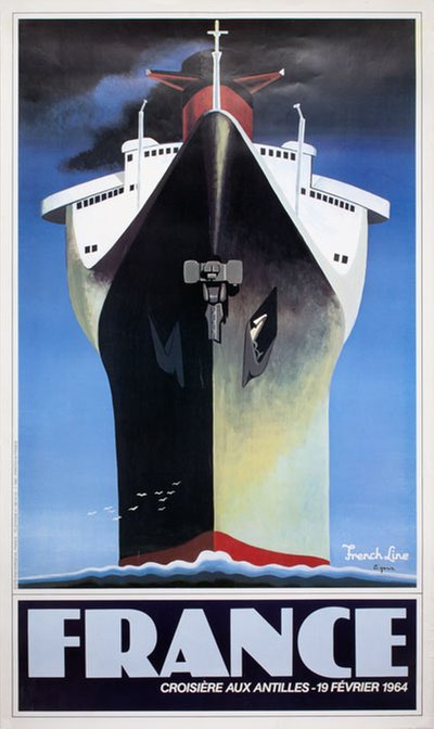 SS France - France Croisière aux Antilles - 1964 original poster designed by Ciganer