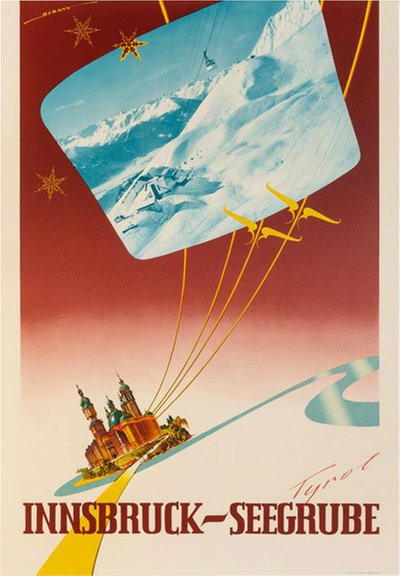 Tyrol Innsbruck-Seegrube original poster designed by Berann, Heinrich (1915-1999)