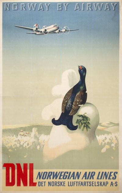 DNL - Norwegian Air Lines - Norway by Airway original poster designed by Moum, Gunnar (1907-1990)