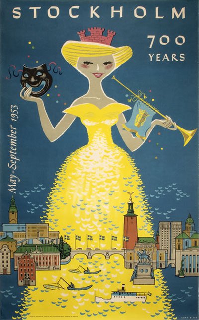 Stockholm 700 years original poster designed by Blixt, Curt (1912-2010)