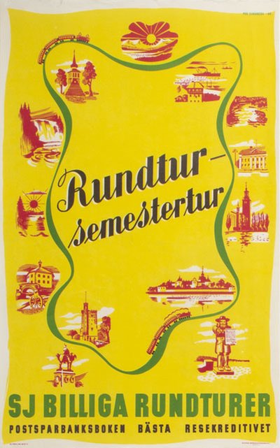SJ Rundtur Semestertur original poster designed by Sundberg, Per (1915-2008)
