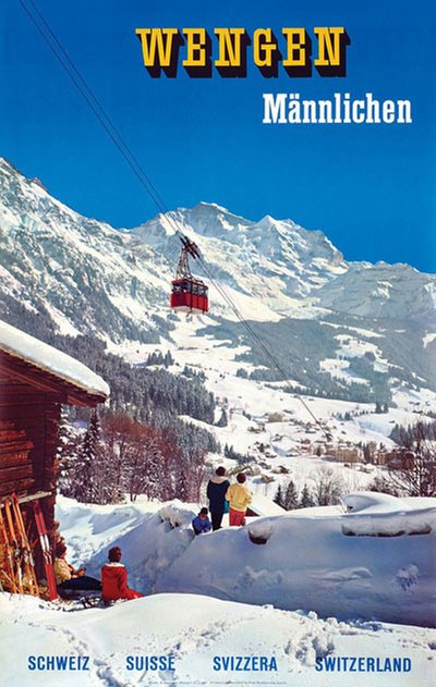 Wengen Männlichen Schweiz original poster designed by Photo: A. Baumann
