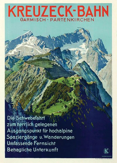 Kreuzeck-Bahn Garmisch-Partenkirchen original poster designed by Diemer, Michael Z. (1867-1939)