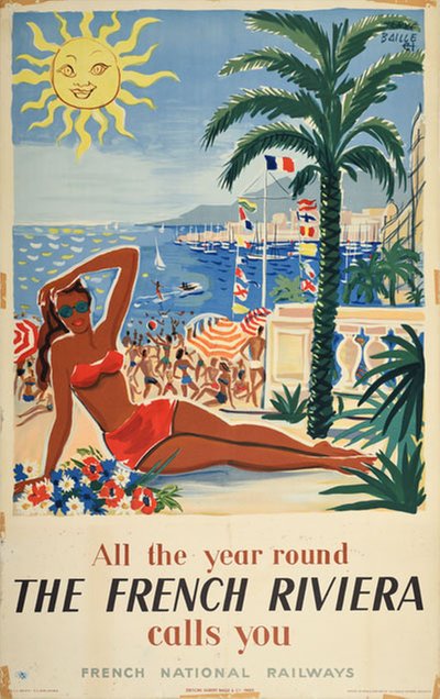 The French Riviera original poster designed by Baille, Herve (1896-1974)