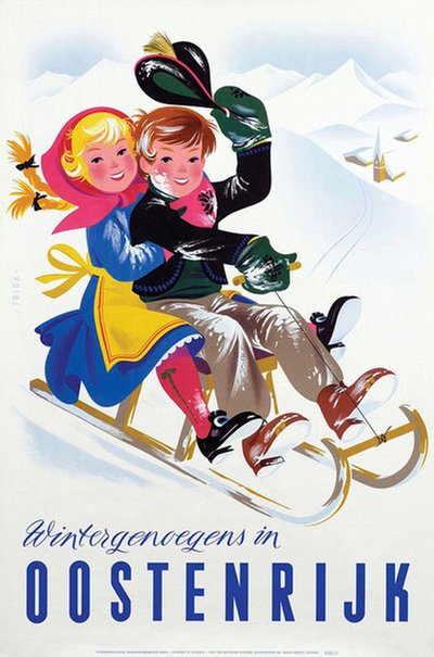 Wintergenoegens in Oostenrijk original poster designed by Grünböck, Fritz 