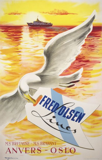 Fred. Olsen Lines Anvers Oslo original poster designed by Yran, Knut (1920-1998)