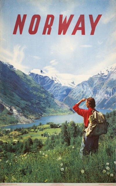 Norway 1956 Geiranger Fjord original poster designed by Photo: John Tedford