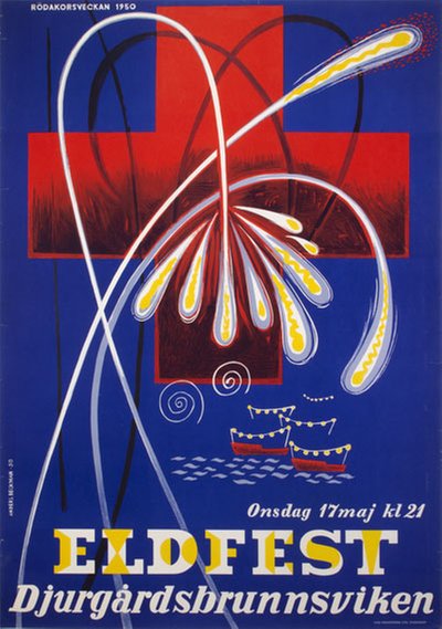 Eldfest Djurgardsbrunnsviken 17 mai 1950  original poster designed by Beckman, Anders (1907-1967)