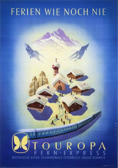 Touropa Fern-Express Bayerische Alpen original poster designed by Ziller