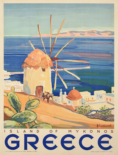Mykonos Greece original poster designed by Linakis, Kostas (1917-2000)