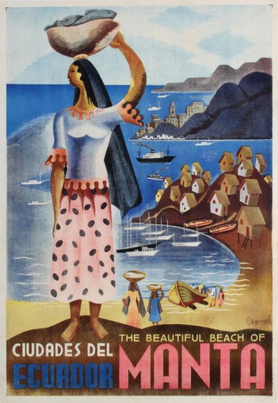 Ecuador - The Beautiful Beach of Manta original poster designed by Espinel