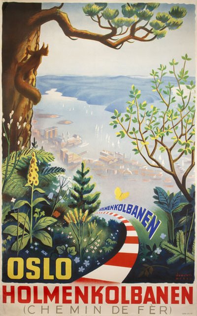 Oslo Holmenkolbanen Chemin de Fer original poster designed by Damsleth, Harald (1906-1971)