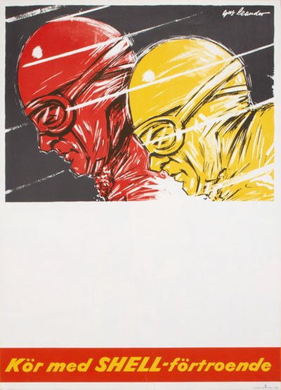Shell Motorcycle Sweden original poster designed by Leander, (Gus) Gustav Egron (1909-1980)