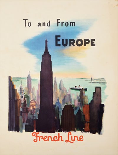 French Line New York Europe original poster designed by Mimouca Nebel