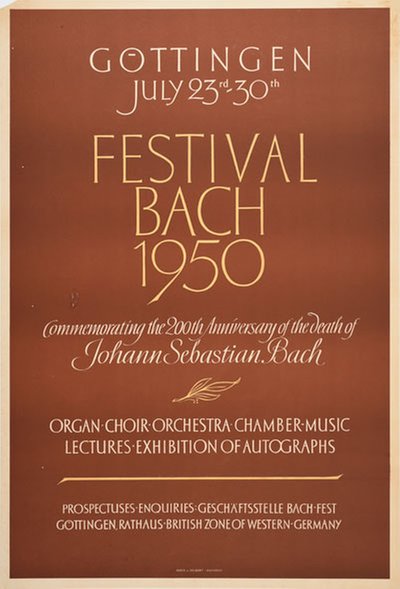 Festival Bach 1950 Göttingen original poster 