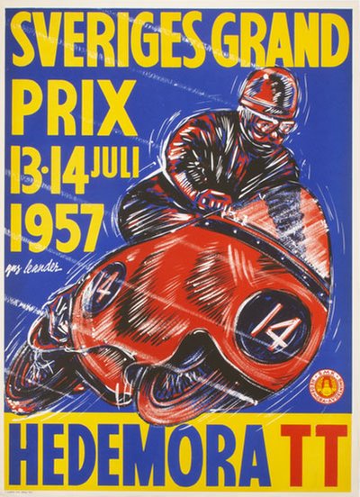Sveriges Grand Prix 1957 Hedemora TT original poster designed by Leander, (Gus) Gustav Egron (1909-1980)