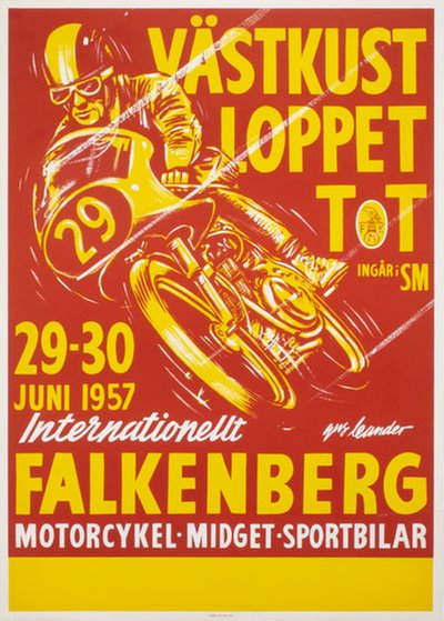 Västkustloppet 1957 TT Race original poster designed by Leander, (Gus) Gustav Egron (1909-1980)