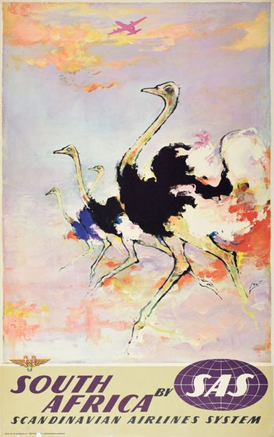 by SAS -  South Africa Ostrich original poster designed by Nielsen, Otto (1916-2000)