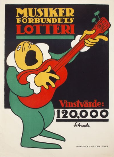 Musikerförbundets Lotteri original poster designed by Schwab, Eigil Wilhelm (1882-1952)