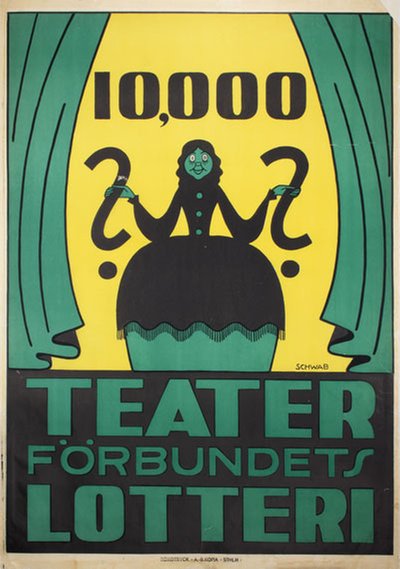 Teaterförbundets Lotteri original poster designed by Schwab, Eigil Vilhelm (1882-1952)