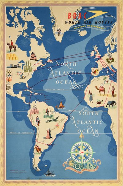BOAC World Air Routes Western Hemisphere  original poster designed by Seymour, E.O.