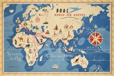BOAC World Air Routes Eastern Hemisphere original poster designed by Seymour, E.O.