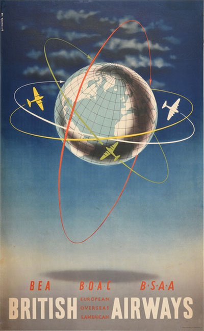 BEA BOAC BSSA - British Airways - around the world original poster designed by G. R. Morris