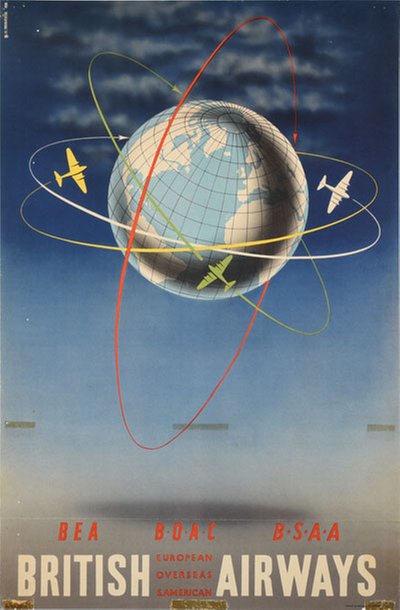 BEA BOAC BSSA - British Airways - around the world original poster designed by G. R. Morris