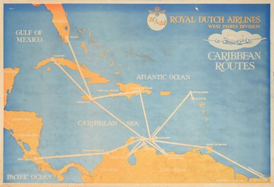 KLM Royal Dutch Airlines West Indies Division Caribbean Routes original poster designed by Barker