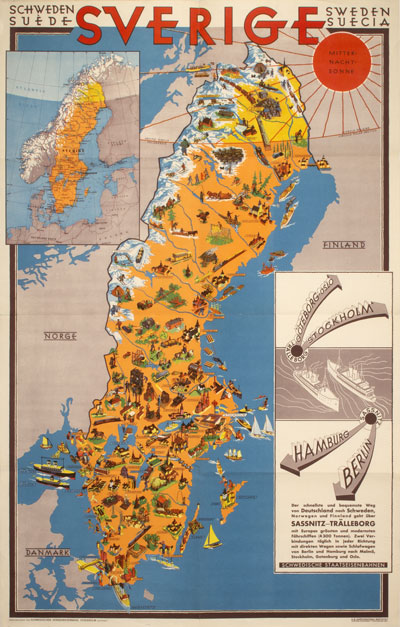 Original authentic vintage poster - Title: 'Sweden 1931 Map' - sold