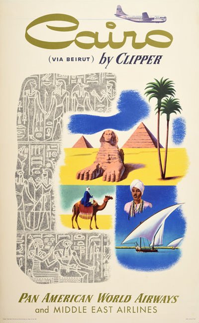 Cairo via Beirut by CLIPPER, Pan American World Airways. original poster 