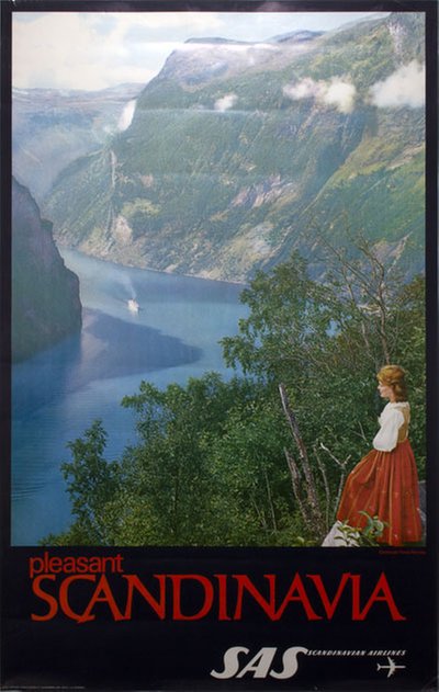 SAS - Pleasant Scandinavia - Geiranger Fjord original poster designed by Photo: C. A. Peterson